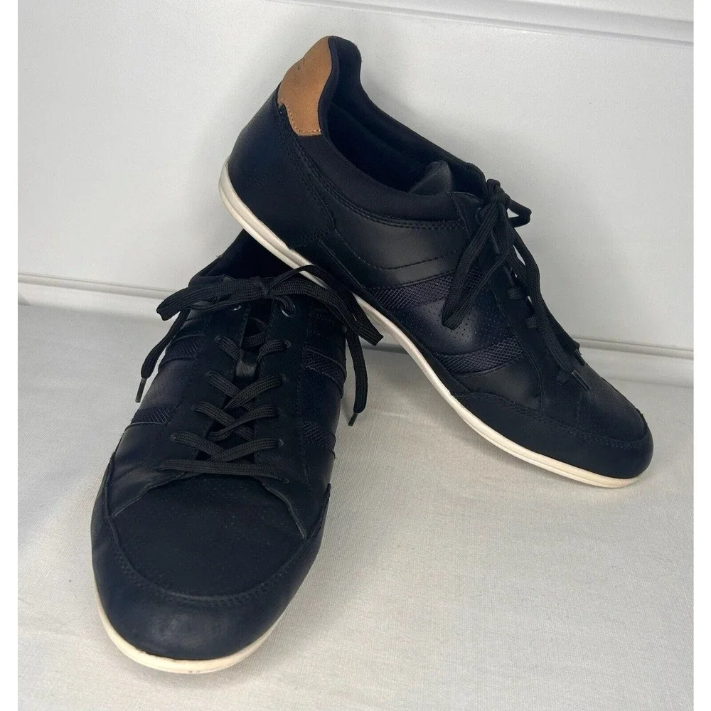 Aldo Casual Shoes Mens US 9.5 Black Blue Leather Low Top Lace Up Sneaker